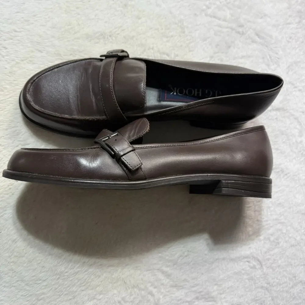 Vtg Loafers Womens 8 PREPPY Brown Soft Leather Classic Y2K Buckle Slip On Shoes